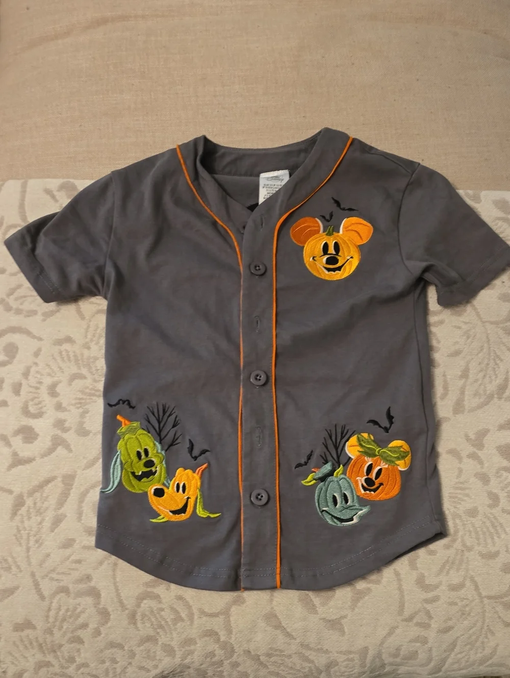 Disney Gray Button-Front Halloween Jersey with Orange Trim